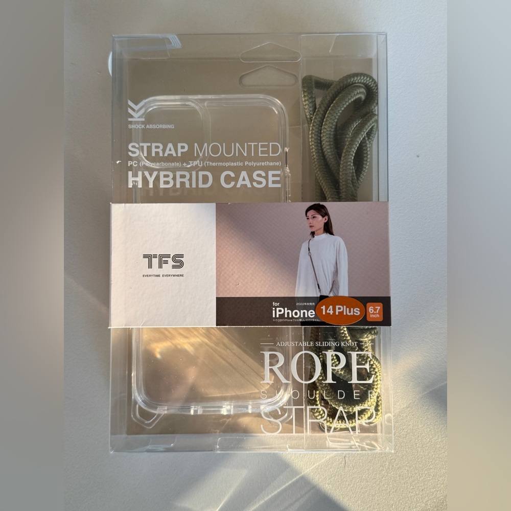 Clear Hybrid Case with Green Rope Strap for iPhone 14 Plus